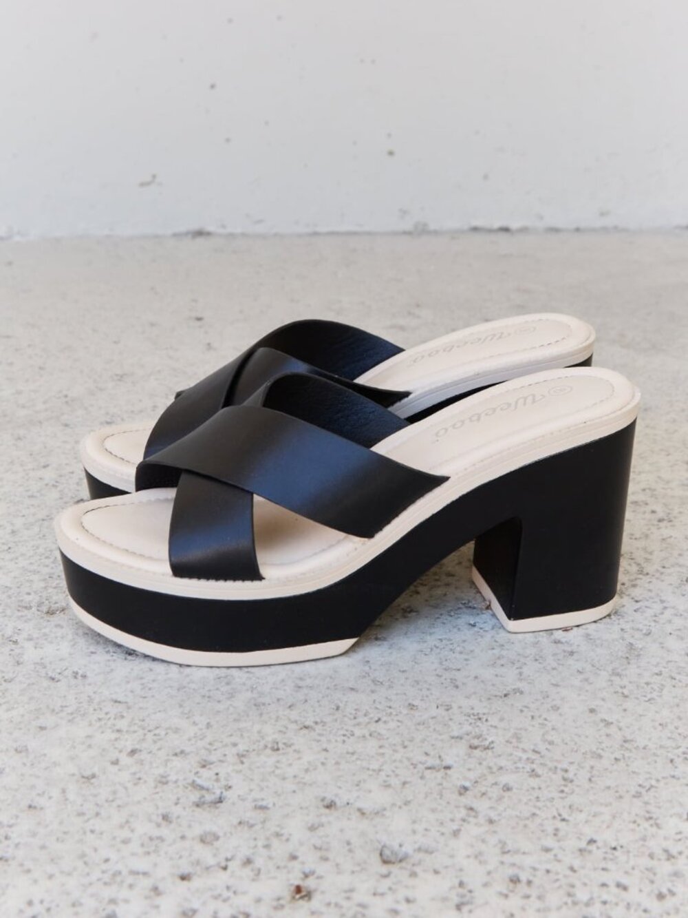 NWT Weeboo Cherish The Moments Contrast Platform Sandals in Black